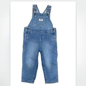 OshKosh B’gosh Pastel Rainbow Pinstripe Vestbak Denim Long Overalls Girls 18M
